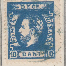 ROMANIA 1872 LP 36 REGELE CAROL I BARBA 10 BANI ALBASTRU DANTELAT T10 STAMPILAT