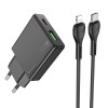 Incarcator Retea Hoco N38 Slim 20W USB-C si USB-A + Cablu Lightning Negru