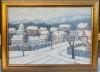 Mircea Popescu Tablou Peisaj Satul Bucovinean Iarna pictura inramata 44x59 cm, Peisaje, Ulei, Realism