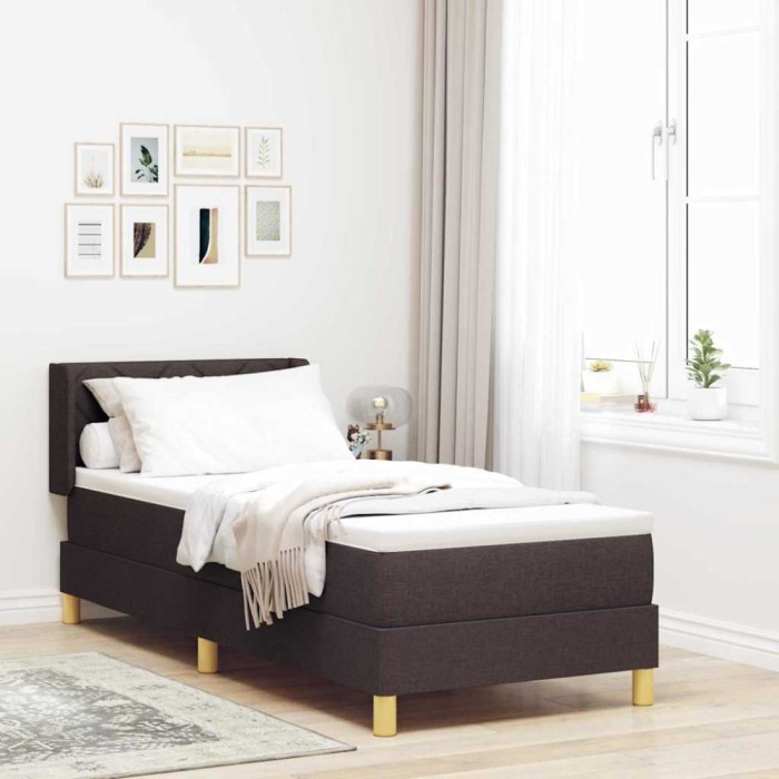 vidaXL Pat cu arcuri cu saltea Maro &icirc;nchis și Alb 80 x 200 cm țesătură 3341324