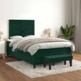 vidaXL Pat box spring cu saltea, verde &icirc;nchis, 120x200 cm, catifea 3137776