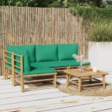 Gossi set mobilier de gradina cu perne verzi, 5 piese, bambus