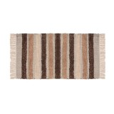 Covor decorativ tip traversa, tema traditionala, model geometric, rustic, din bumbac, cu franjuri, bej cu maro, 110x70 cm