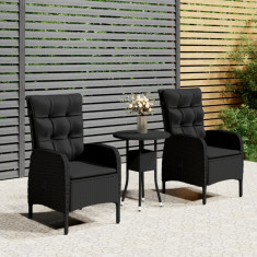 vidaXL Set mobilier bistro de grădină, 3 piese, negru, poliratan