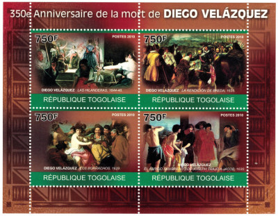 TOGO 2010 - Picturi, Mari maestri, Diego Velasquez/set complet-colita+bloc MNH ( 2 imagini) foto