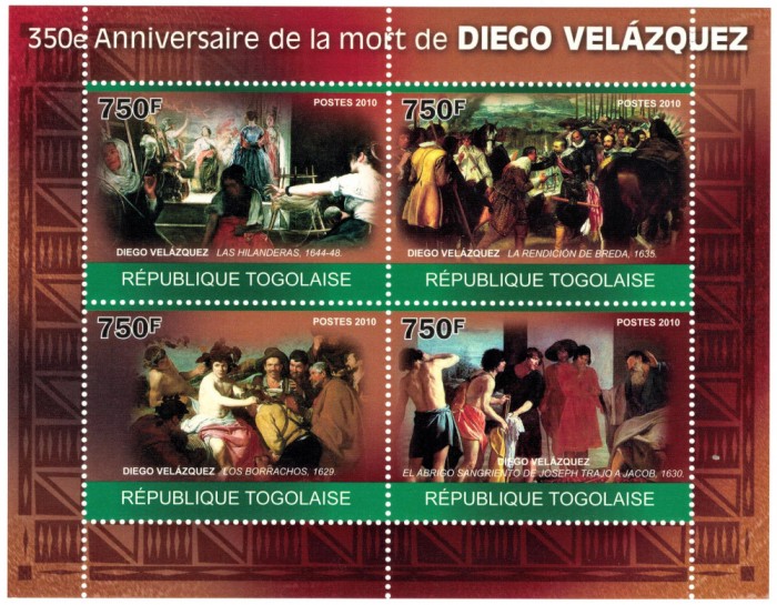 TOGO 2010 - Picturi, Mari maestri, Diego Velasquez/set complet-colita+bloc MNH ( 2 imagini)