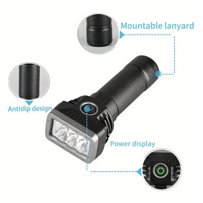 Lanternă Re&icirc;ncărcabilă USB, Model 11cm, Moduri Iluminare Multiple, Negru