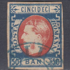 ROMANIA 1869 LP 29 b CAROL I CU FAVORITI VALOAREA 50 BANI STAMPILAT