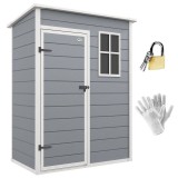 Casuta/magazie de gradina pentru depozitare unelte, aluminiu si PP, cu manusi, lacat si chei, gri, 151x92x193 cm, ART