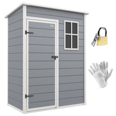 Casuta/magazie de gradina pentru depozitare unelte, aluminiu si PP, cu manusi, lacat si chei, gri, 151x92x193 cm foto