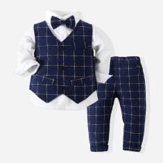Costum elegant bleumarine cu vestuta (Marime Disponibila: 3-6 luni (Marimea 18 foto