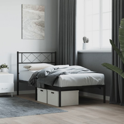 vidaXL Cadru de pat din metal cu tăblie, negru, 107x203 cm foto
