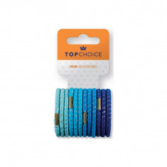 Elastic de par Top Choice, set de 12 bucati asortate, in nuante de albastru