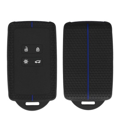 Husa Cheie Auto Kwmobile pentru Renault 4 Butoane - Smart Key, Negru/Albastru, Silicon, KWM0000259X002C foto