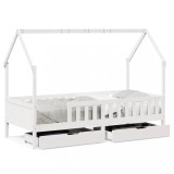 Cumpara ieftin Cadru de pat pentru copii cu sertare, 90x190 cm, lemn masiv pin