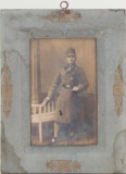 BM Soldat austro-ungar poza veche cu rama din carton si sticla
