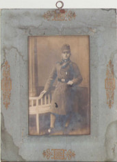 BM Soldat austro-ungar poza veche cu rama din carton si sticla foto