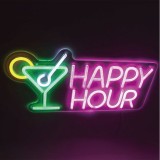 Lampa LED Neon Multicolora cu Mesaj Happy Hour si Forma de Cocktail, 43x21cm, CMCLASS