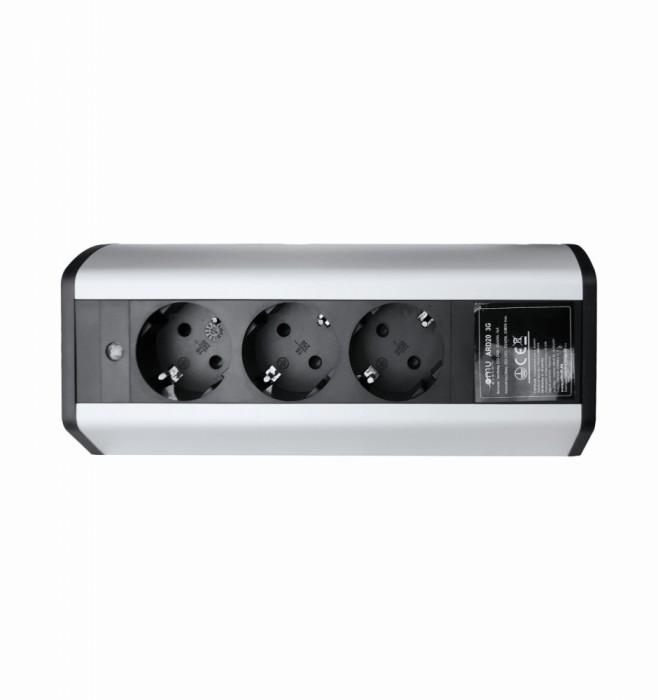 Prelungitor grup 3 prize schuko pentru blat sau birou montaj orizontal 16A 3680W 230V cablu 1.8 metri 3G1.5 si led indicator de prezenta tensiune