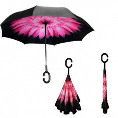Umbrela de ploaie reversibila 100cm Imprimeu Interior Floare ROZ UM001 foto