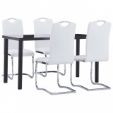 VidaXL Set mobilier de bucătărie, 5 piese, alb, piele ecologică