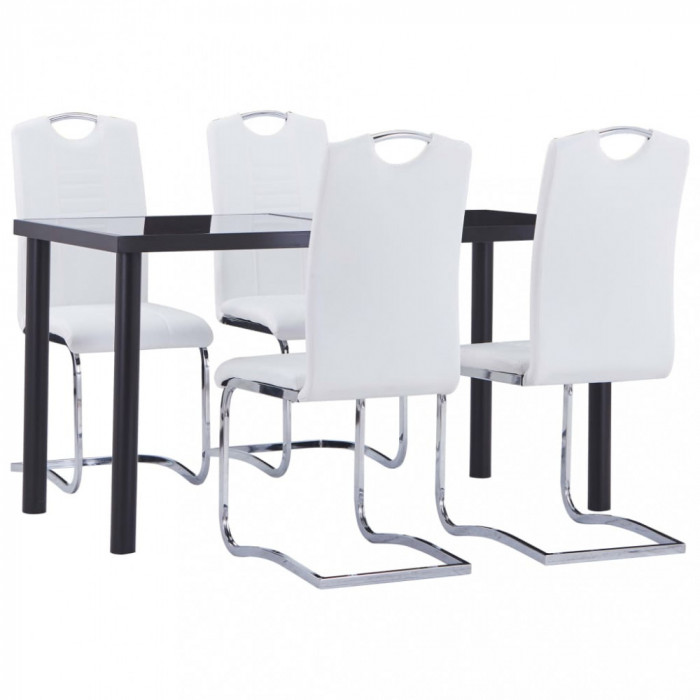 vidaXL Set mobilier de bucătărie, 5 piese, alb, piele ecologică