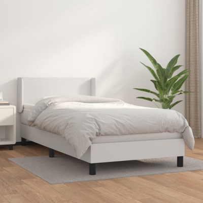 vidaXL Pat box spring cu saltea, alb, 90x200 cm, piele ecologică foto