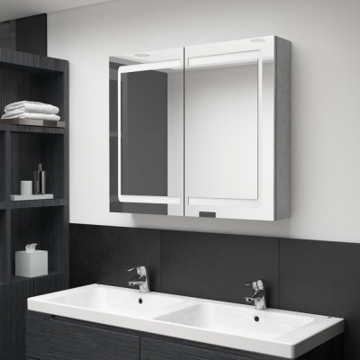 vidaXL Dulap de baie cu oglindă și LED, gri, 80x12x68 cm 326511 foto