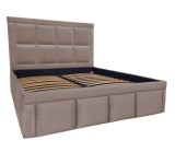 Pat tapitat Premium, 140/200 cm, maro 253, cu somiera metalica rabatabila si spatiu de depozitare