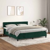 vidaXL Pat box spring cu saltea, verde &icirc;nchis, 180x200 cm, catifea 3141320