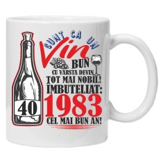 Cana alba personalizata &quot;Un Vin Bun 1983&quot; 40 ani, INOVATIX&reg;. 330ml