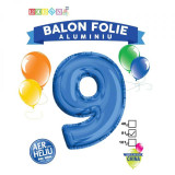 Balon, folie aluminiu, albastru, cifra 9, 81 cm, China