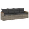 Set canapea de gradina cu perne, 4 piese, gri, poliratan
