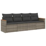 Cumpara ieftin Set canapea de gradina cu perne, 4 piese, gri, poliratan