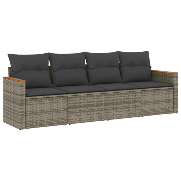 Set canapea de gradina cu perne, 4 piese, gri, poliratan