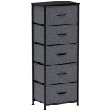 HOMCOM Comodă 5 sertare mobilier de depozitare sertar din material pliabil - structură din oțel negru - 45 x 30 x 116 cm gri &icirc;nchis | Aosom Romania