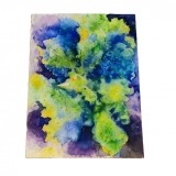 E163. Tablou ne-inramat, Abstract verde-albastru, acuarela pe hartie, 41x29 cm, Art Deco, RavariuArt