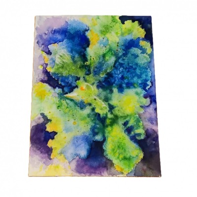 E163. Tablou ne-inramat, Abstract verde-albastru, acuarela pe hartie, 41x29 cm foto