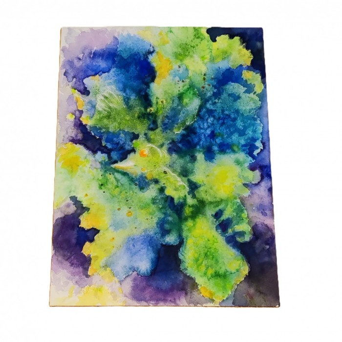 E163. Tablou ne-inramat, Abstract verde-albastru, acuarela pe hartie, 41x29 cm