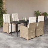 VidaXL Set mobilier de grădină cu perne, 5 piese, bej, poliratan