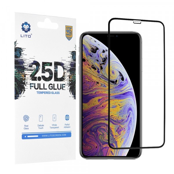 Folie de protectie Ecran Lito pentru Apple iPhone 11 Pro Max / XS Max, Sticla Securizata, Full Glue, 2.5D, Neagra
