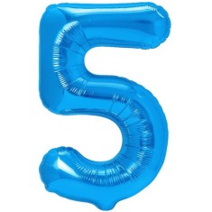 Balon din folie metalizata, flippy, figurina cifra, tema aniversare 80 cm, ambalaj individual, pai inclus, umflare cu aer sau heliu, albastru, cifra 5