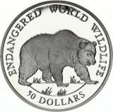 Insulele Cook 50 Dolari 1990 (Ursul Grizzly) Argint 19.4g/925, KM-52 UNC !!!