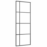 Cumpara ieftin Usa glisanta neagra 76x205cm, sticla mata ESG, aluminiu, interior, economie spatiu, fara feronerie