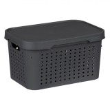 Coș Depozitare, Impletit, Capacitate 17L, Culoare Antracit, Plastic, Oem