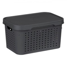 Coș Depozitare, Impletit, Capacitate 17L, Culoare Antracit, Plastic