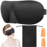 Set Masca Dormit Neagra 3D + Dopuri Urechi Burete, Ajustabila, Calatorie/Acasa, Antifonic, Banda Elastica Velcro, Confortabila