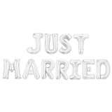 Set baloane din folie metalizata, flippy, model just married, litere de 40 cm, baloane party, ambalaj individual, pai, ata si adeziv incluse, umflare
