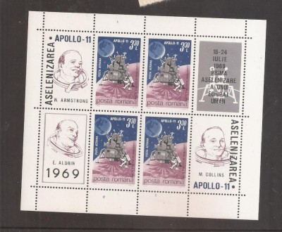 LP 704 a Romania -1969- COSMOS IV APOLLO 11 BLOC DE 4 MARCI+4 VINIETE DIFERITE foto