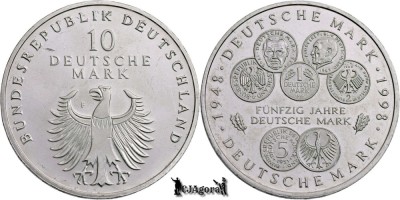 1998 F, 10 Deutsche Mark - A 50-a aniversare - Germania | KM 195 foto